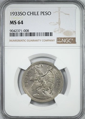 1933 SO Chile Peso NGC MS64