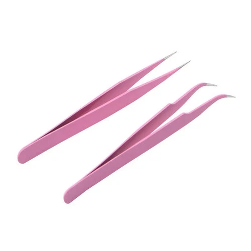 2 PCS Eyelash Extension Tweezers Straight & Curved Stainless Steel Set - product listing photo