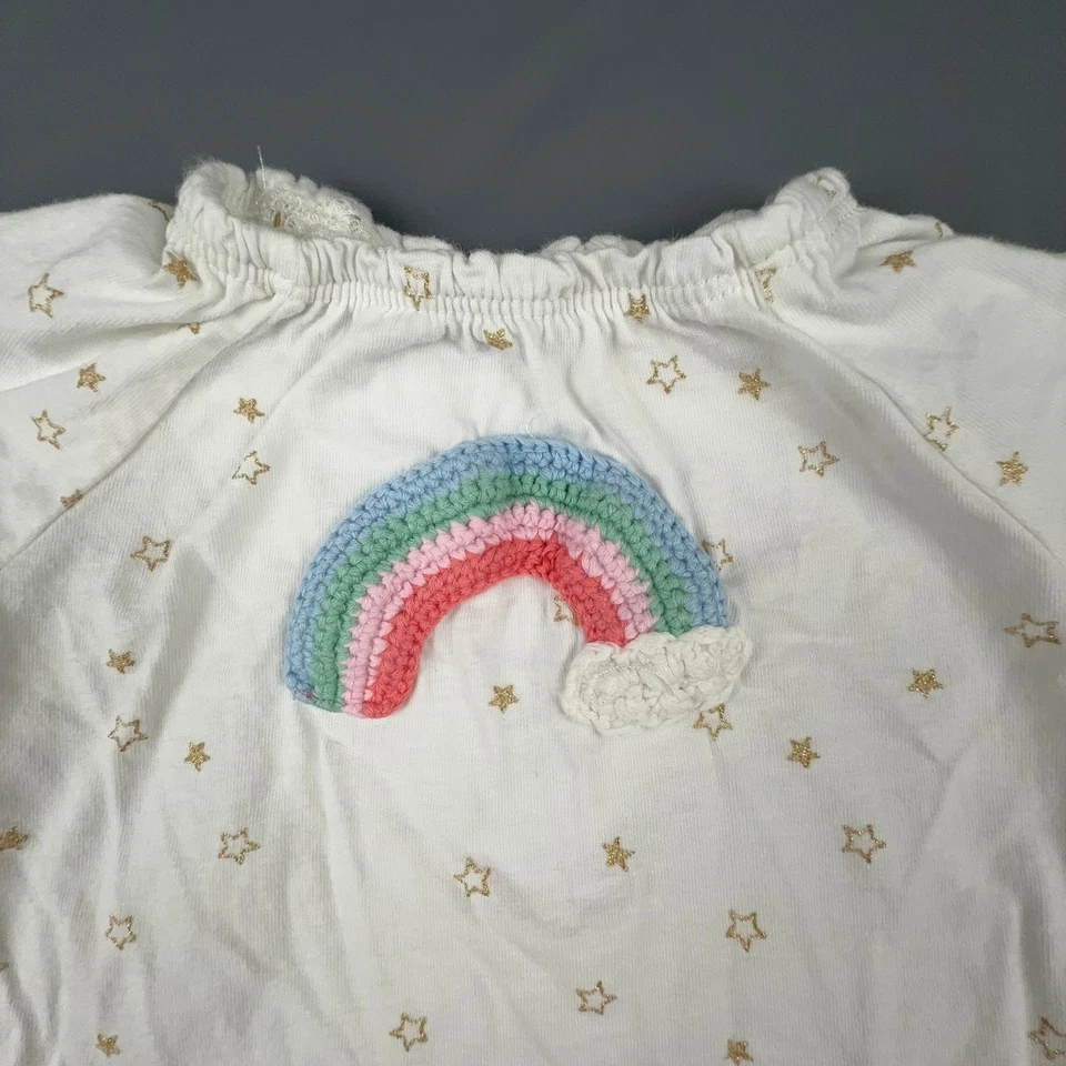 Mud Pie Baby Gown Girl 0-3M White Embroidery Rainbow Applique Star Print Cotton - Image 3 of 4