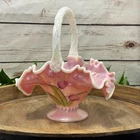 Fenton Legacy Collection Rosalene Iridescent Tulip Basket 95th Pink Shell Opal