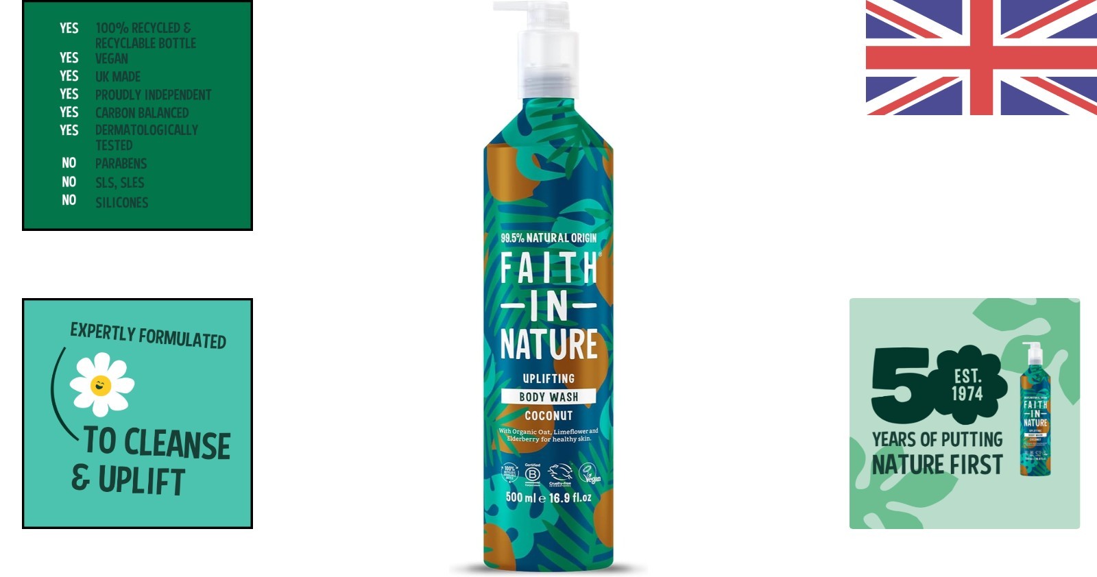 Hydrating  Body Wash with Coconut Oil - 500ml Aluminium, No SLS & Parabens