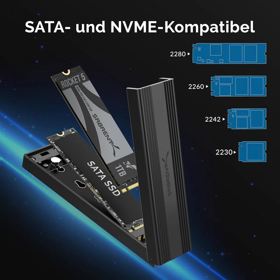 Vielseitiges NVMe SSD Gehäuse M-Key/M+B Key – Plug & Play, 10 Gbps Übertragung - Bild 4 von 4