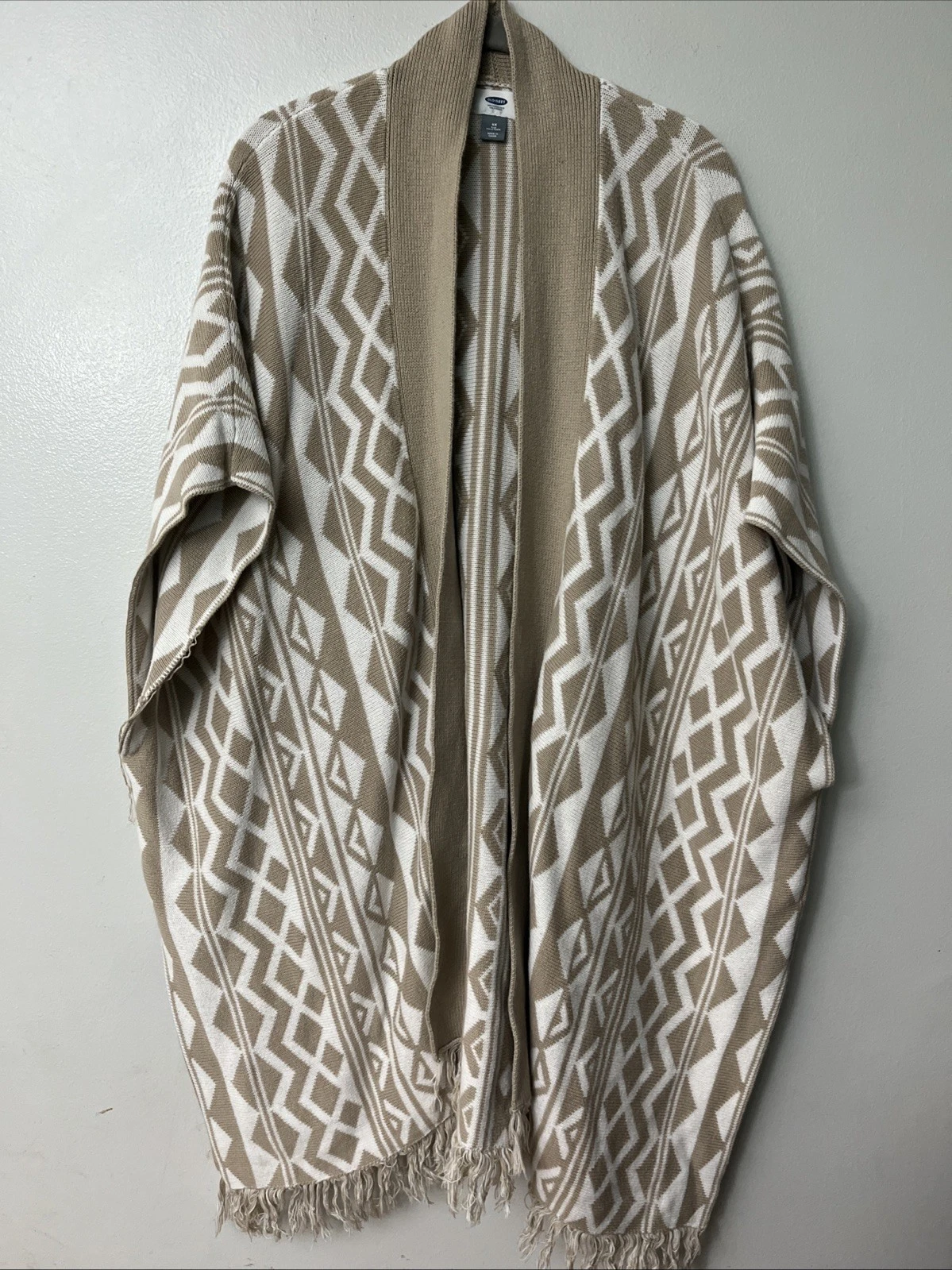 Old Navy Beige And White Tribal Print Poncho Style Cardigan Sweater Size 4x