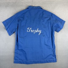 Vintage 70s Hilton Bowling Shirt Mens Medium Blue 'Trophy' Chainstitch Button Up