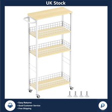 Elegant White Slim Mobile Storage Trolley with 4 Tiers - Ideal for Small Areas