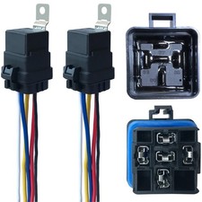 2 Pack 40/30 AMP 12V DC Waterproof Relay Kit with Heavy-Duty Pigtail, 5-PIN S...