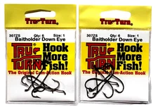 2 PACKS Tru Turn Size 1 Down Eye Baitholder Hook Bronze 6 Count Package 307ZS