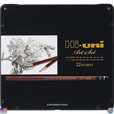 Uni Hi Wooden Pencil Art Set - 22 Pieces, 10B to 10H, Premium Drawing Tools