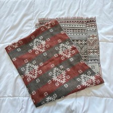 Southwestern Tribal Geometric Scarf Oversized Rust Grey Boho Shawl Wrap 70x28