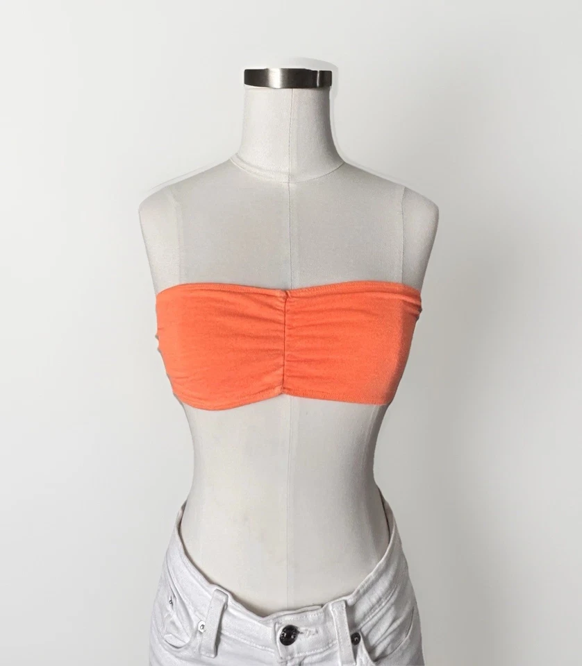 Sujetador sin tirantes Y2K American Apparel algodón spandex naranja neón talla mediana Foto 2 de 4
