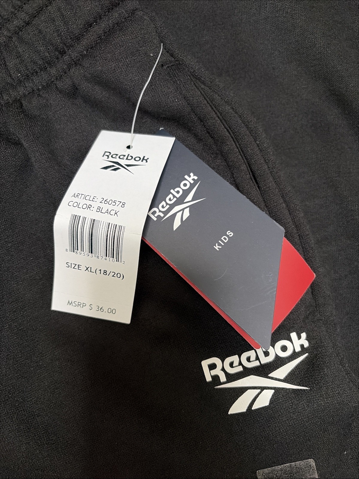 Boys REEBOK Black fleece lined Kids sweatpants XL 18-20 NWT NEW Teen Joggers thumbnail 2