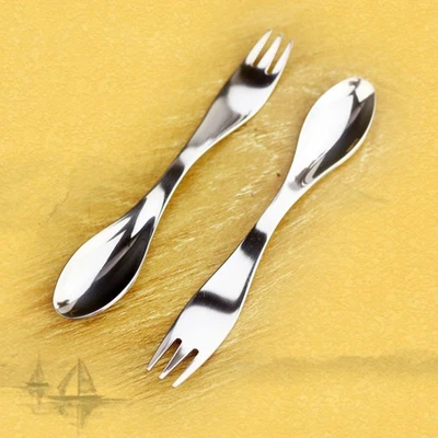 2Pcs Compact Durable Stainless Steel Spork Spoon Portable Camping - Image 1 of 4