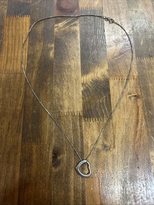 18.25  FAS Italian Sterling Silver Box Chain Necklace Heart Pendant 3.09 Grams