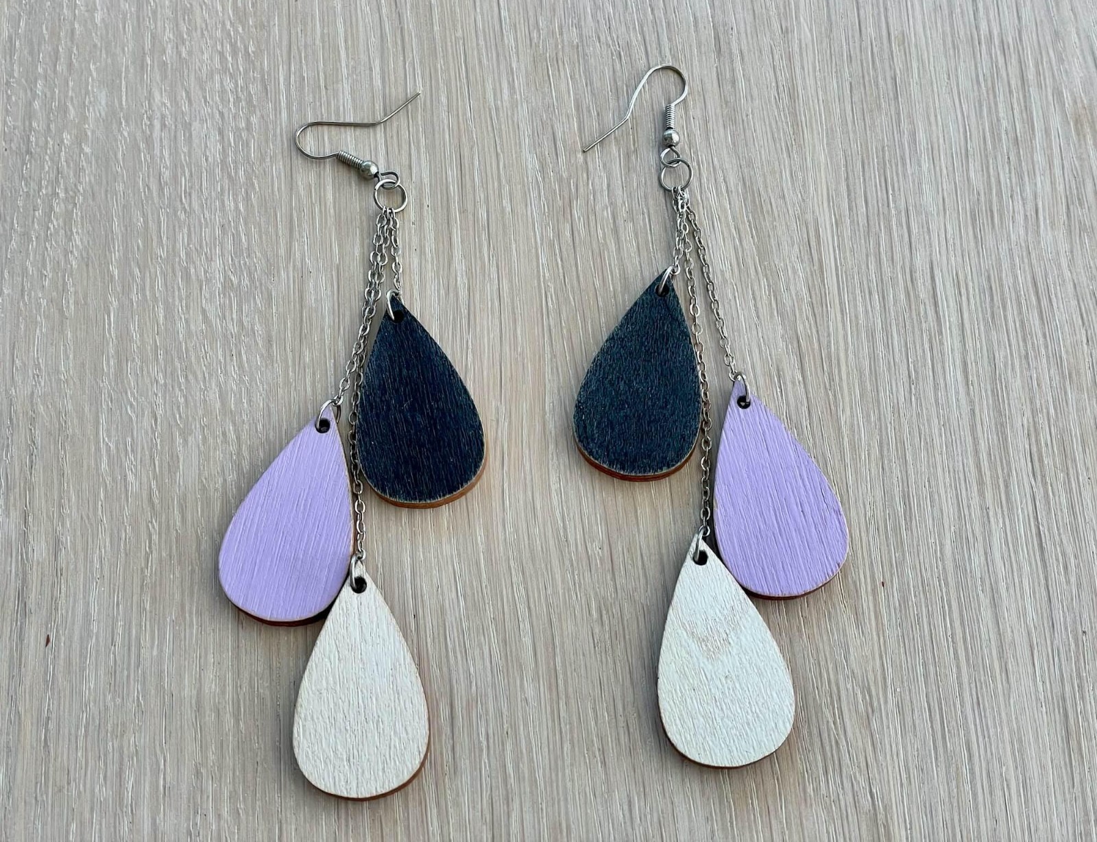 Rain Drop Earrings, Colorful Wooden Earrings By U… - image 1