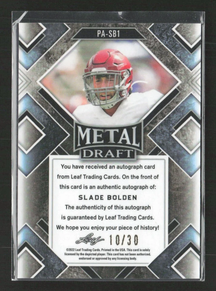 2022 Leaf Metal #PA-SB1 Slade Bolden Auto Autographs #/30 Alabama (JB) - Image 2 of 2