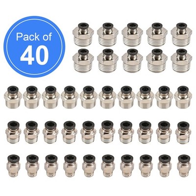 40Pcs 1/4 inch Tube OD to 1/2 3/8 1/4 1/8 inch NPT Push to Connect Fitting Kit