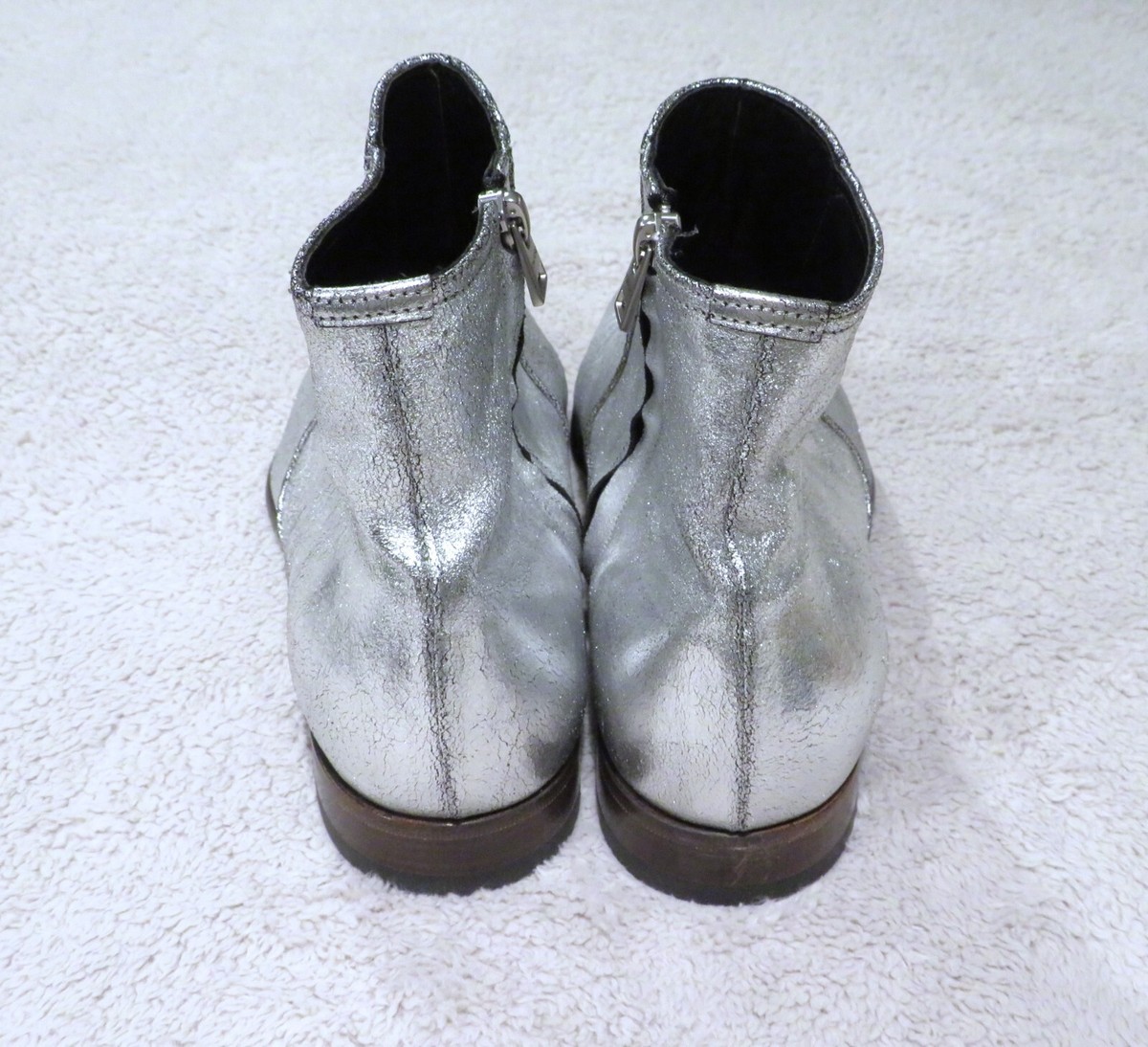 Tom Ford Edgar Silver Metallic Leather Side Zip Ankle Boots  display picture 3