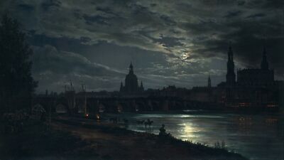 Anime dark night river bridge arch artwork classic art Custom Gaming Mat Desk