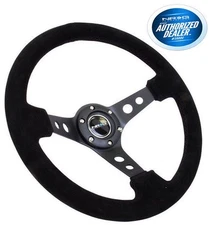 NRG Deep Dish Steering Wheel 350mm Black Suede Black Center RST-006S 
