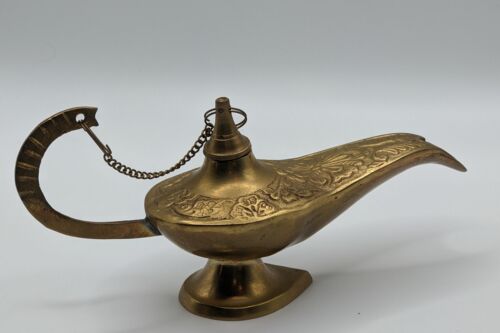 Brass Genie Lamp Incense Burner Vintage 3.5" Tall x 7 Long” - Picture 5 of 11