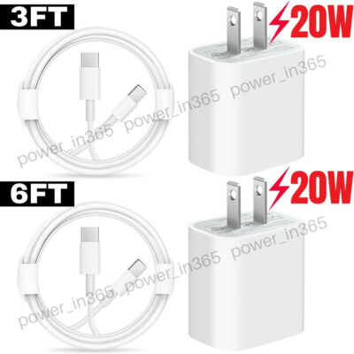 For iPhone 13 12 11 XS XR 8 iPad 20W Power Adapter Fast Charger USB C Cable Cord