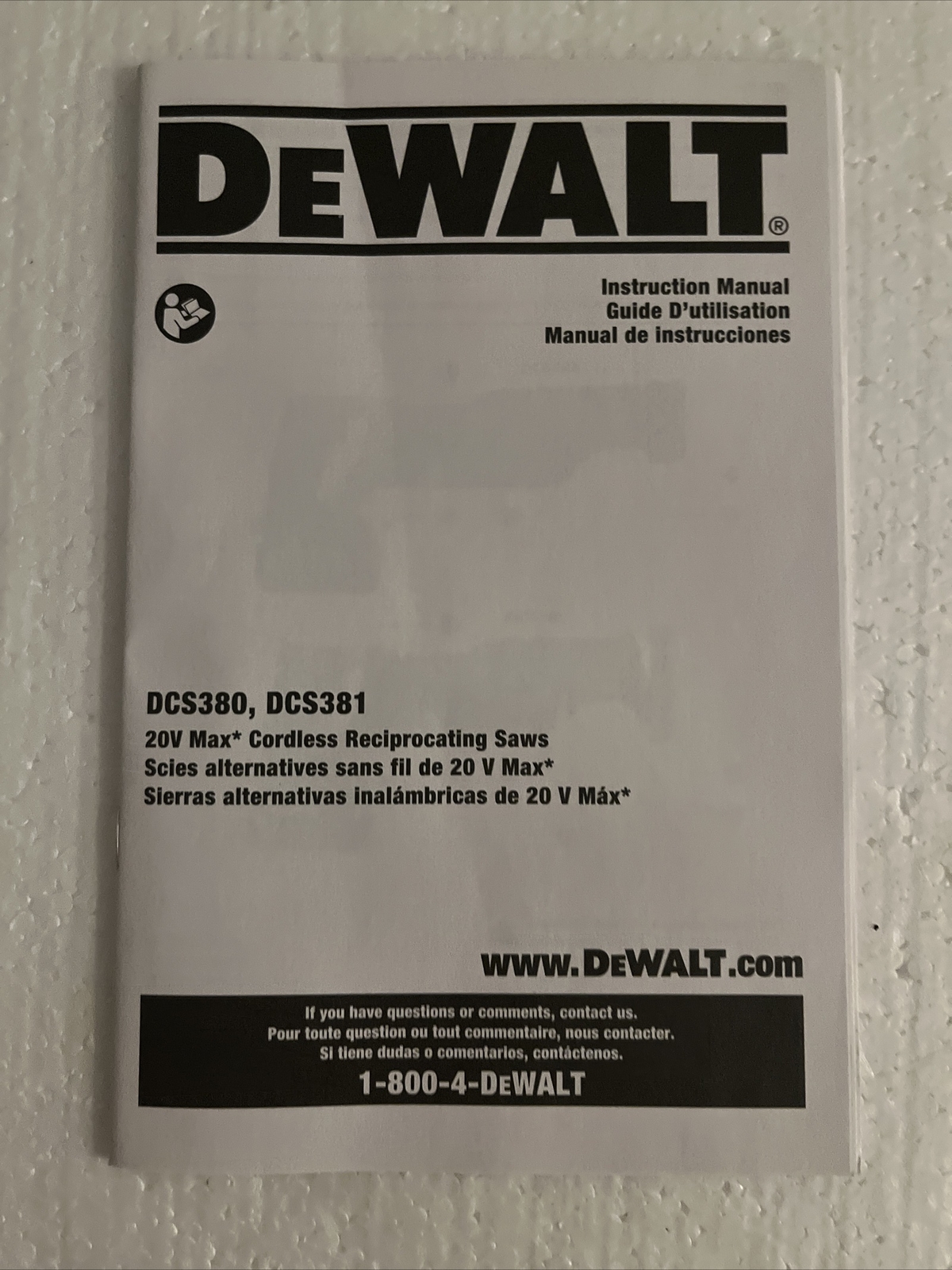 DeWalt DCS380,DCS381 20v Max reciprocating saw *INSTRUCTION MANUAL ONLY
