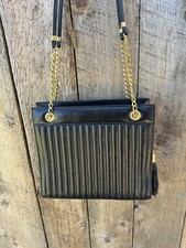 Moalia NY Vintage Leather Shoulder Bag, Gold Chain, Tucked Stitching, Tassel,EUC