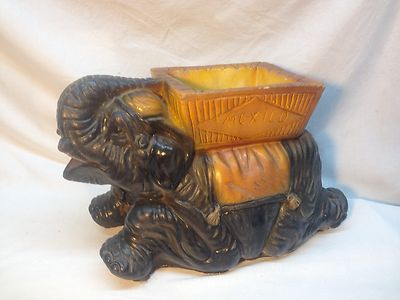 Vintage Chalk Mexico Elephant Planter Trunk Up Good Luck Circus Carnival Prize