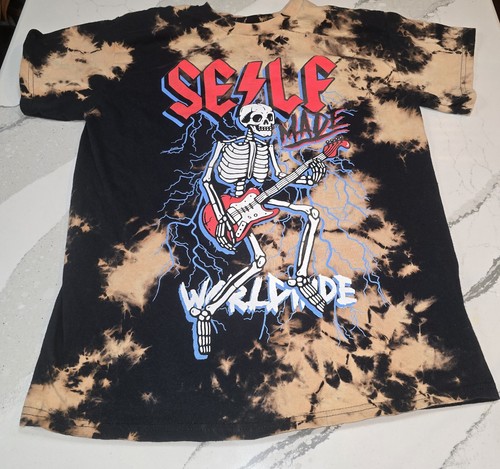 Popular Poison Self Made World Wide Skeleton With Guitar Bleached T-Shirt size S