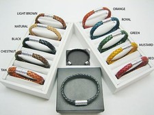 sterling silver 925 Barrel decor w/braided Italian leather bracelet men/women