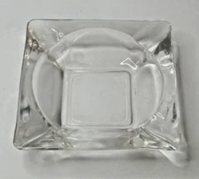 Vintage Ashtray MCM 4.5 inch Square Clear Thick Glass Cigarette Cigar 4 Slot