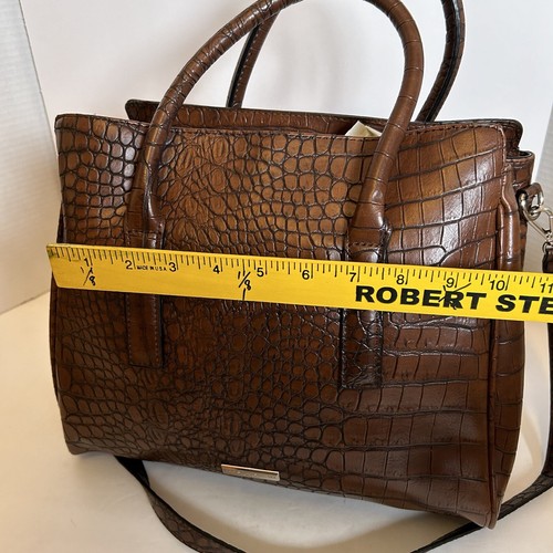 Christian Soriano Brown Croc Embossed Leather Handbag Minor Flaw On Silver Front - Picture 14 of 16
