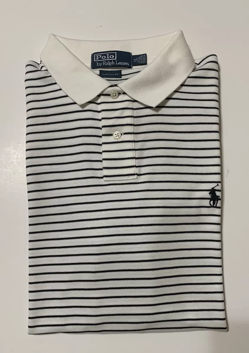 Polo Ralph Lauren Mens S/S Polo Shirt White w/ Black Stripes