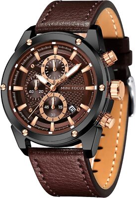 Mens Watch Business Wrist Watches Waterproof Calendar Genuine Leather Band Watch