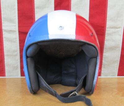 classic motorcycle crash helmets Vintage 1970s Red White & Blue Stripe Motorcycle Helmet Size Small Crash  Helmet