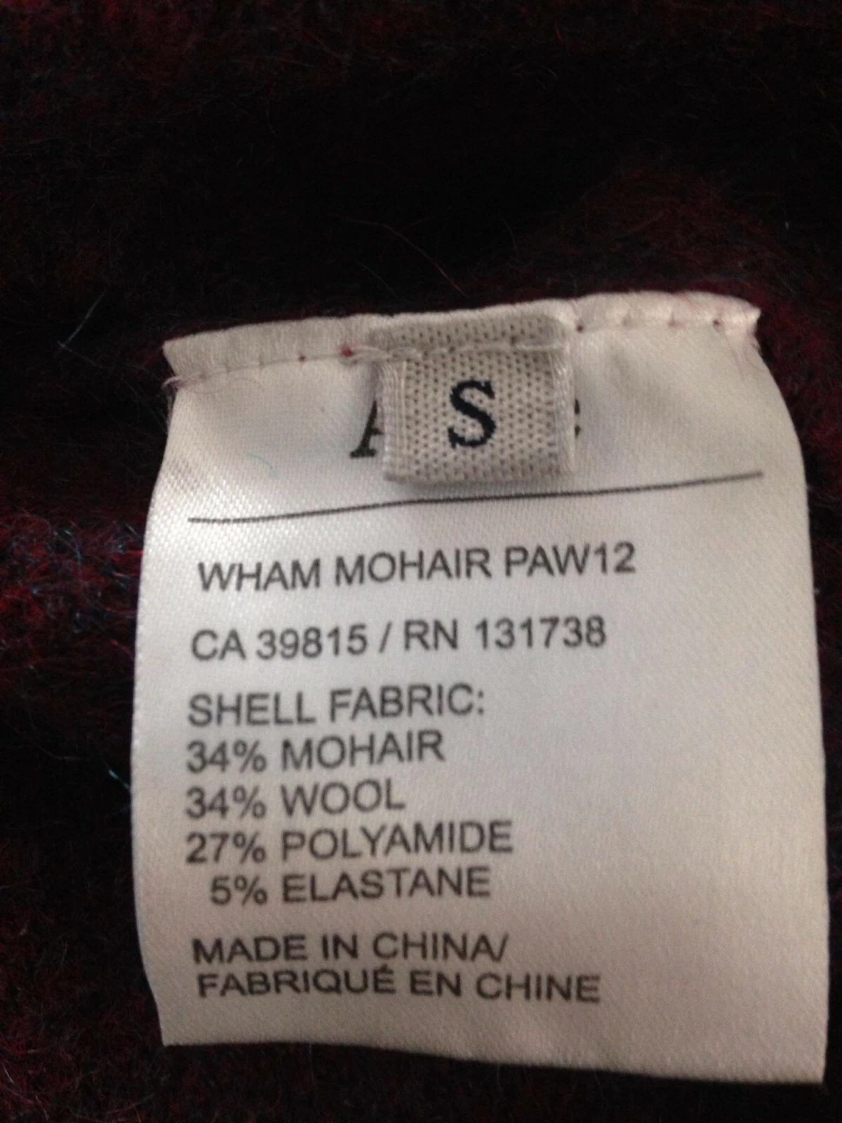 ACNE STUDIOS Abito maglione ACNE Wham Mohair Paw12 tunica oversize lana mohair bordeaux