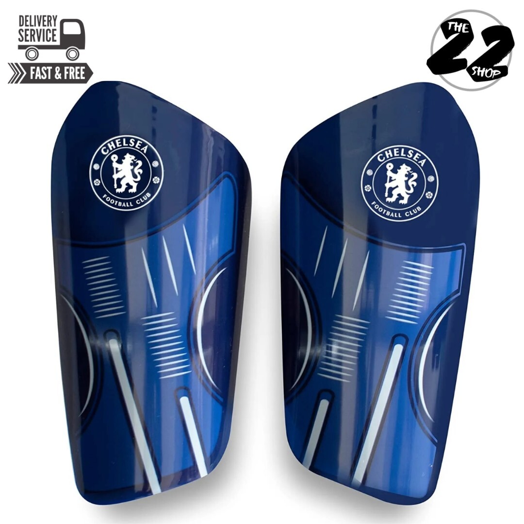 Kids Chelsea FC Slip On Shin Guards Pads Youth Blue With Mesh Bag Shinguard CFC