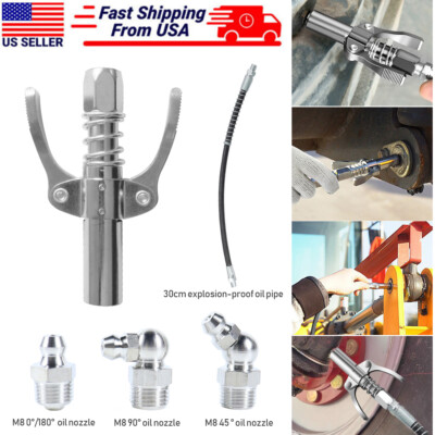 #ad #ad Grease Gun Coupler High Pressure Quick Release Lock Nozzles w Hose For 1 8quot;NPT $10.29