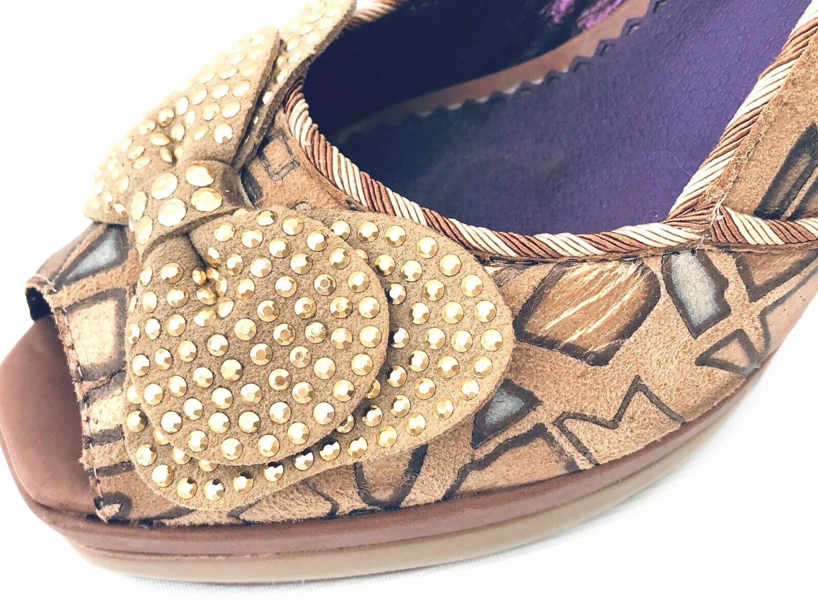 Poetic License Pumps Shoe Animal Print Bow Peep Toe High Heel Sz 7.5 Brown Deco