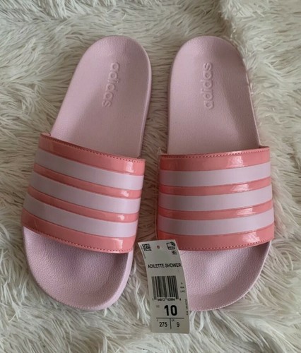 Women's Slides Size 10 adidas adilette shower Sandals Pink stripes Style  FZ2853 | eBay