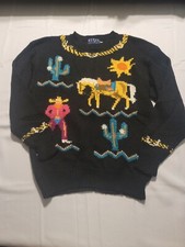 Vintage Rare Kenny Rogers by Miller  s Harness West sweater 80s Western Sz M B-W