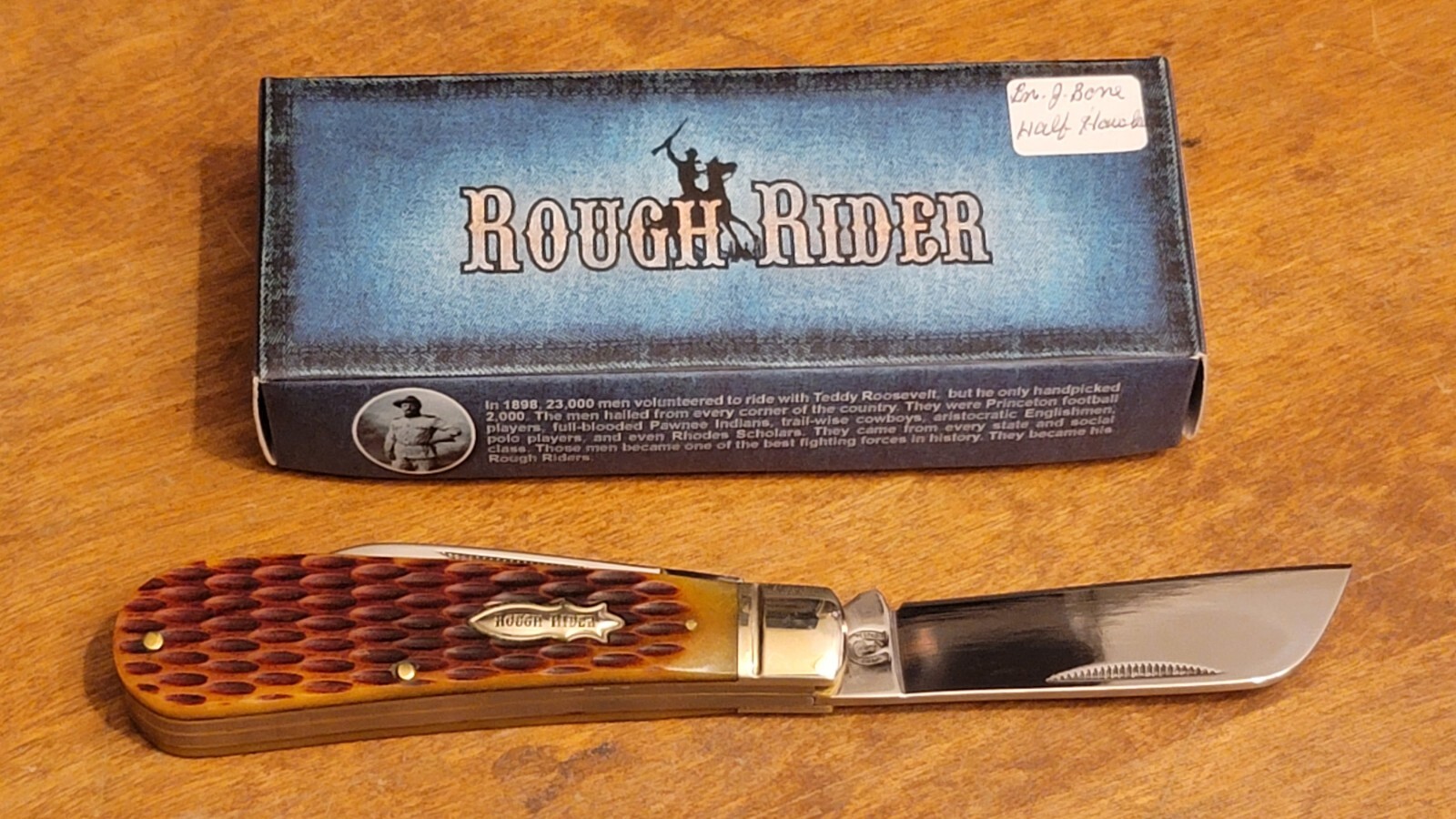 NOS Rough Rider RR1288 Half Hawk Knife Brown Jigged Bone 2 Blade