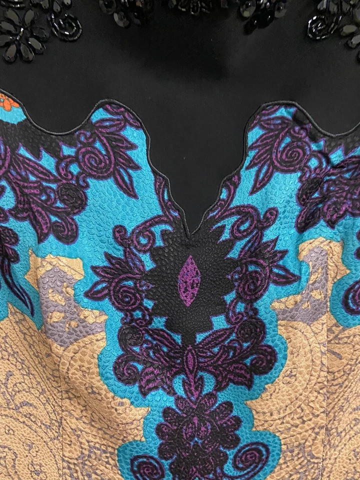 Tracy Reese V-cut back midi dress Black Multicolor Paisley Embellishments Size 6 - Image 4 of 4