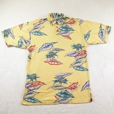 Tommy Bahama Polo Shirt Men's Medium Yellow Floral Print 100 Cotton Casual