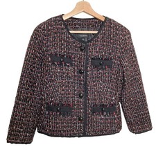 Talbots Wool Blend Women's Multicolor Tweed Blazer Size 6 Contrast Trim Pockets