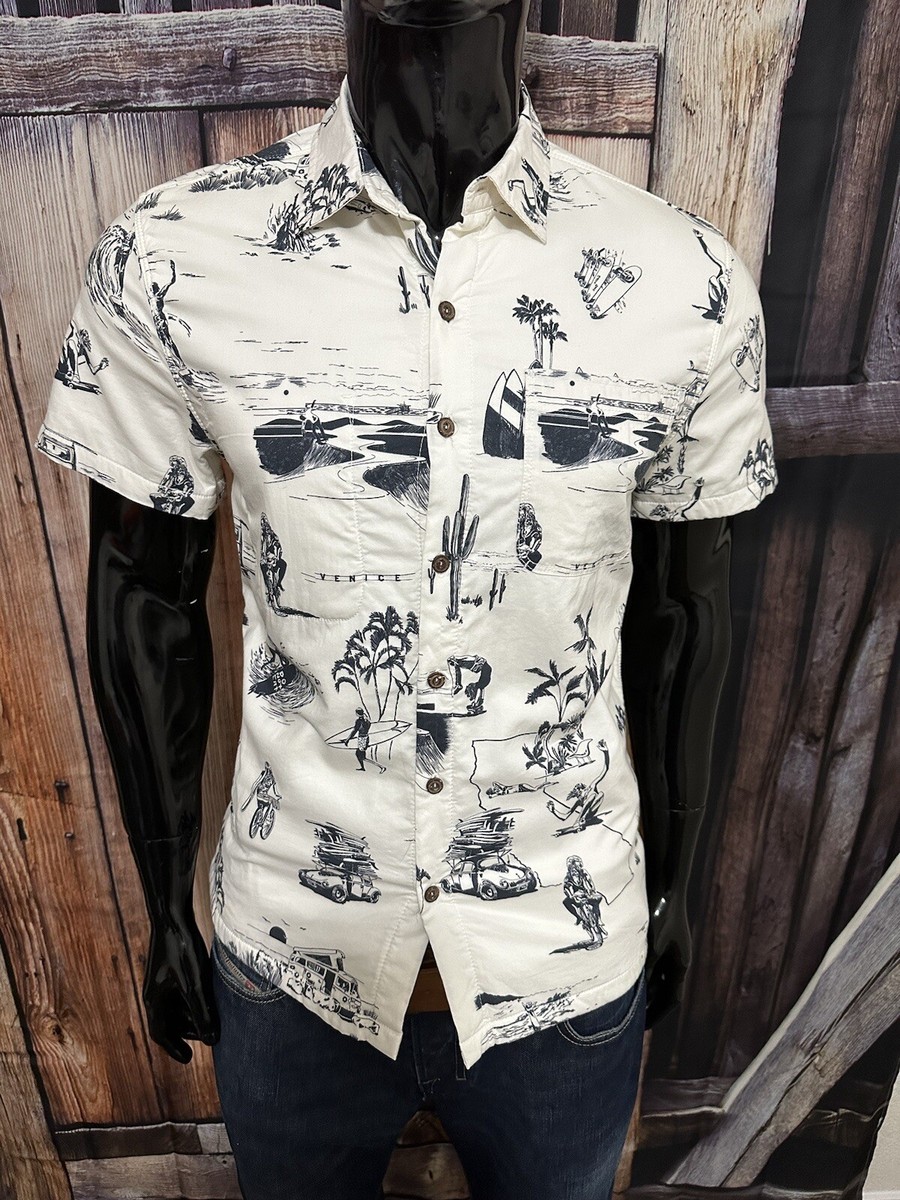 California Cowboy SS Off White Navy Surf Print Button Up Shirt