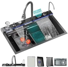 Stainless Steel Kitchen Sink Single Bowl Drop in Workstation with Screen Dispaly