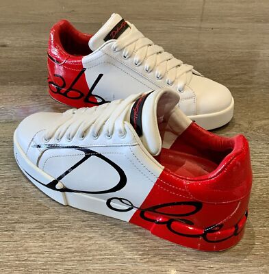Dolce Gabbana D&G Portofino Mens Red White Leather Trainers UK Size  /EU 41 UK