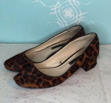 Zara Cheetah Print Calf Hair Block Heel Pumps - Size 42 US 10 Bohemian Trendy