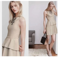 Banana Republic Short Peplum Dress Sz 0 Sleeveless Beige Pockets LINEN BLEND EUC